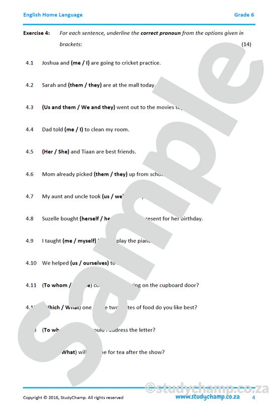 Grade 6 English Worksheet: Parts of Speech - Nouns, Pronouns and Adjectives