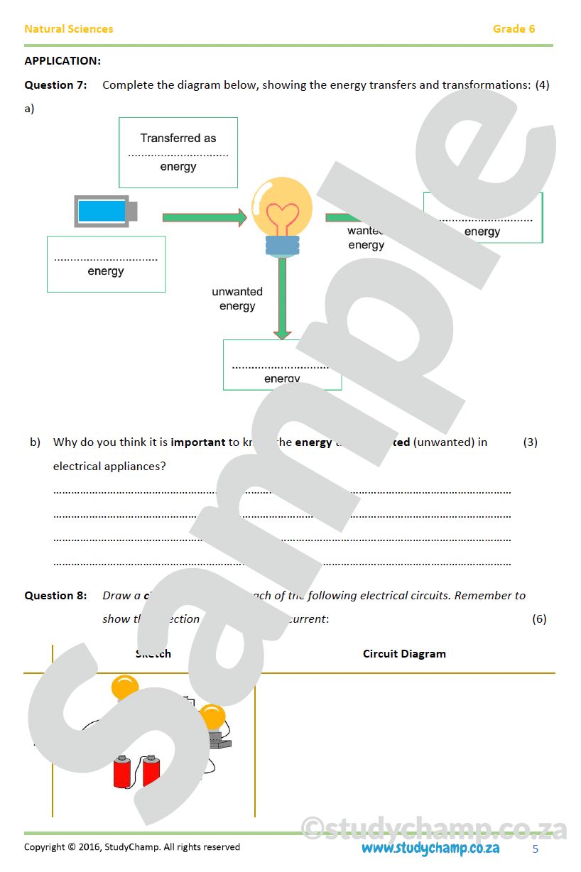 Grade 6 Natural Sciences Test: Electrical circuits