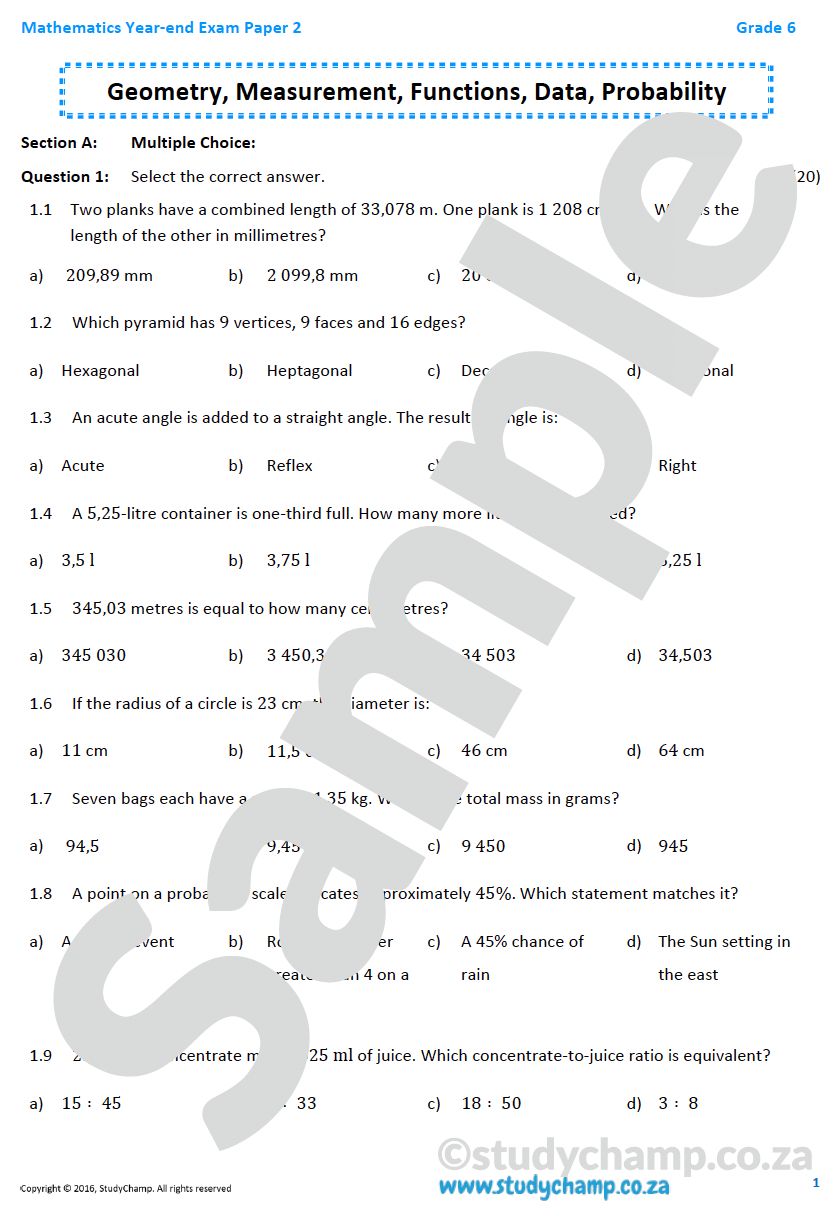 Grade 6 Maths Year-end Exam: Practice Paper 2