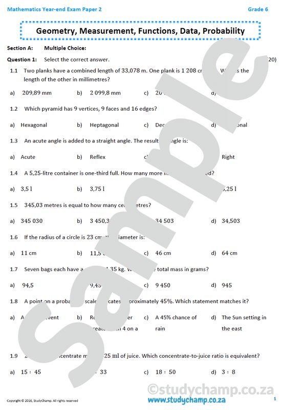 Grade 6 Maths Year-end Exam: Practice Paper 2