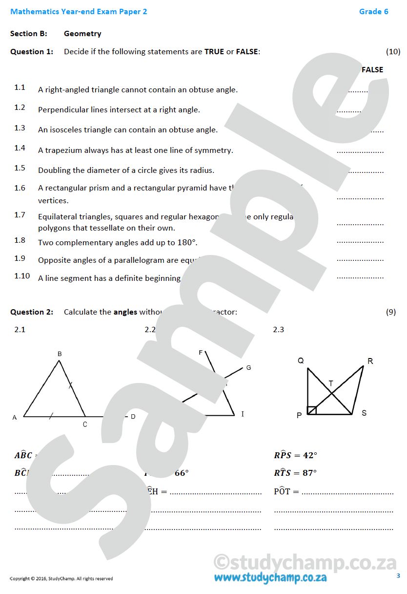 Grade 6 Maths Year-end Exam: Practice Paper 2