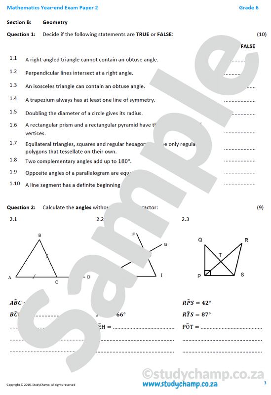 Grade 6 Maths Year-end Exam: Practice Paper 2