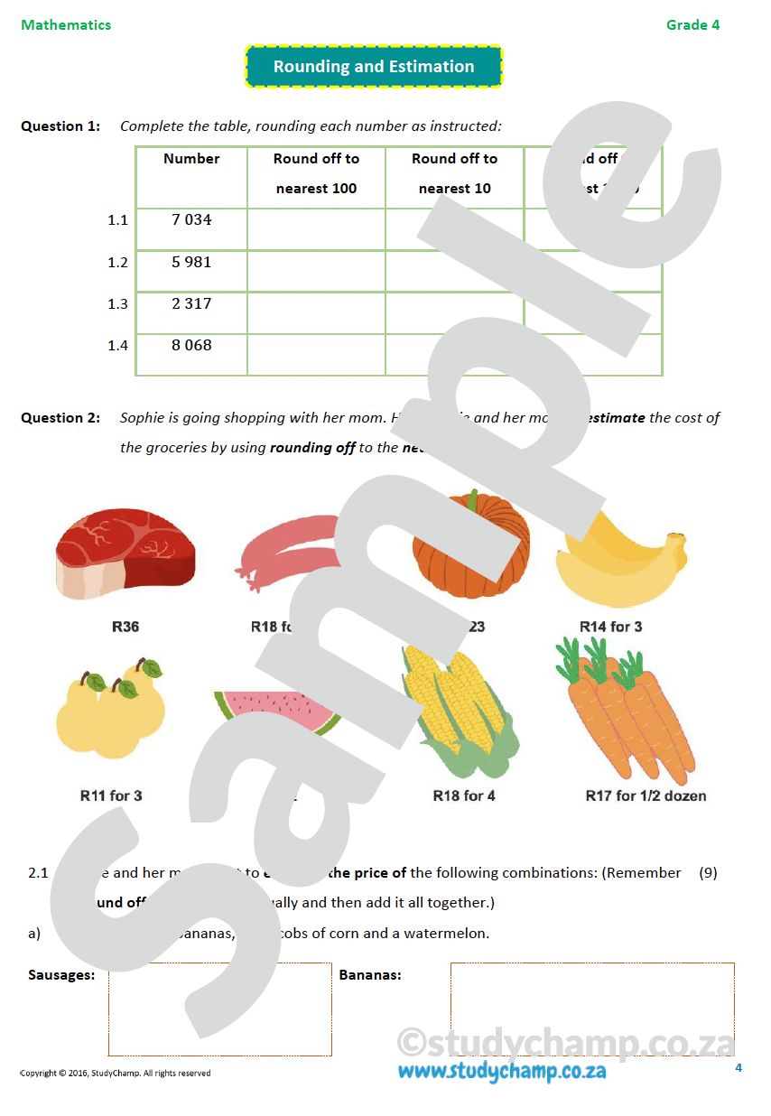 Grade 4 Maths Mid-Year Exam workbook 1: Numbers and Operations