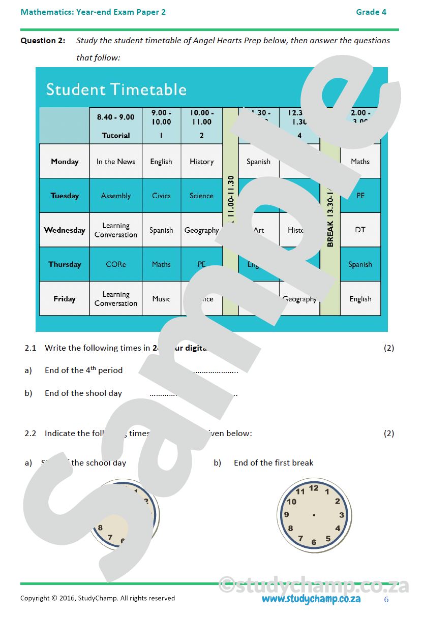 Grade 4 Maths Year-end Exam: Paper 2