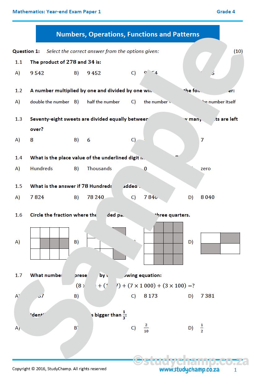 Grade 4 Maths Year-end Exam: Paper 1