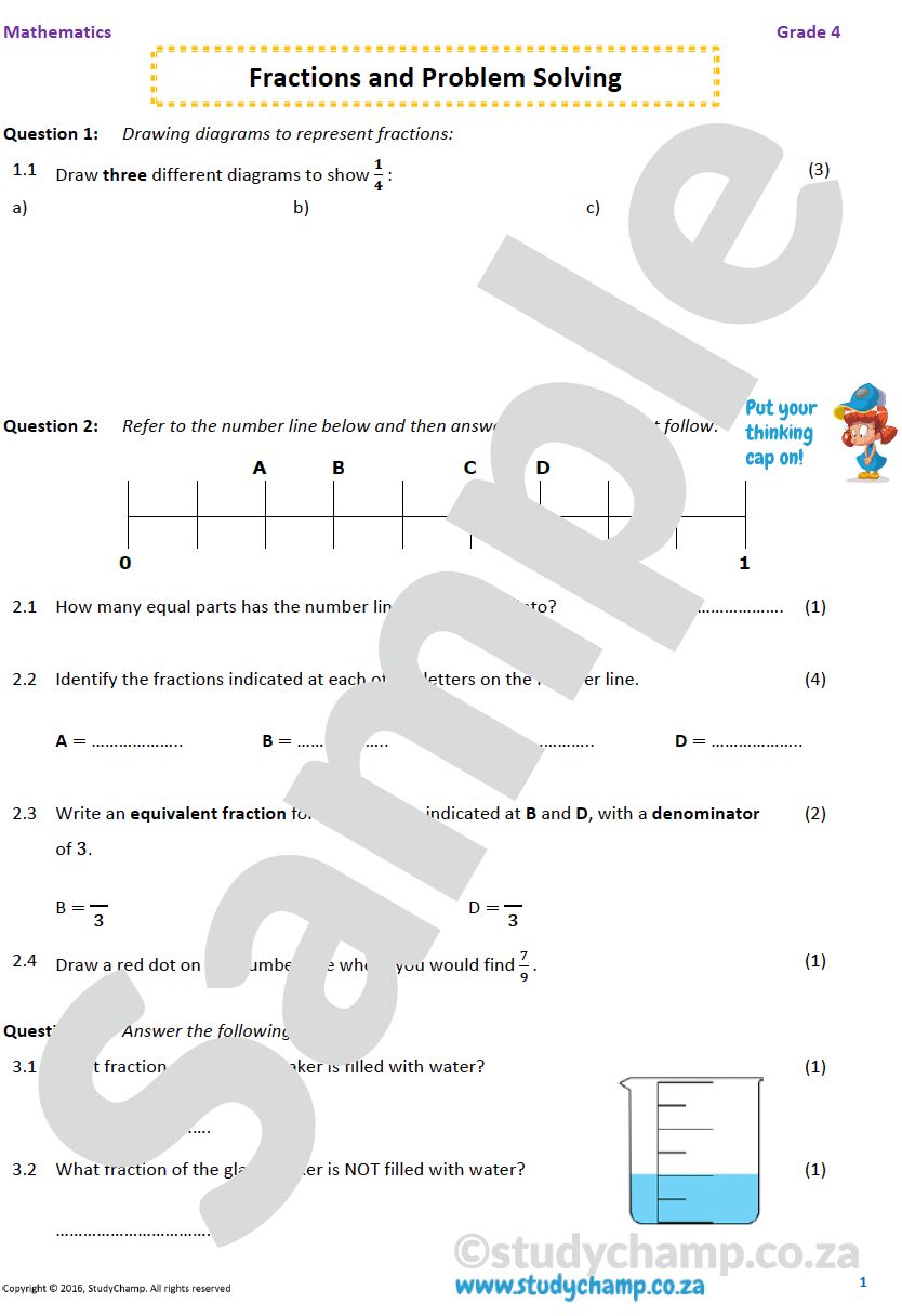 Grade 4 Mathematics worksheet: Fractions B