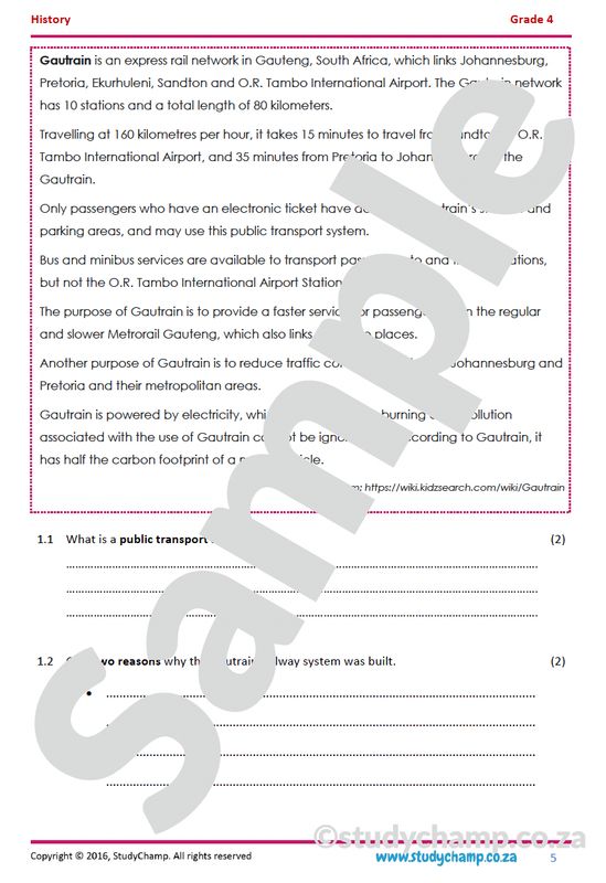 Grade 4 History Test: Transport on Land
