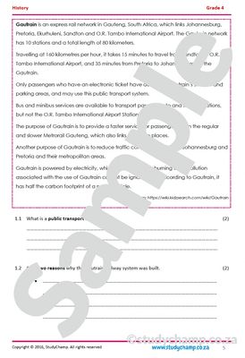 Grade 4 History Test: Transport on Land