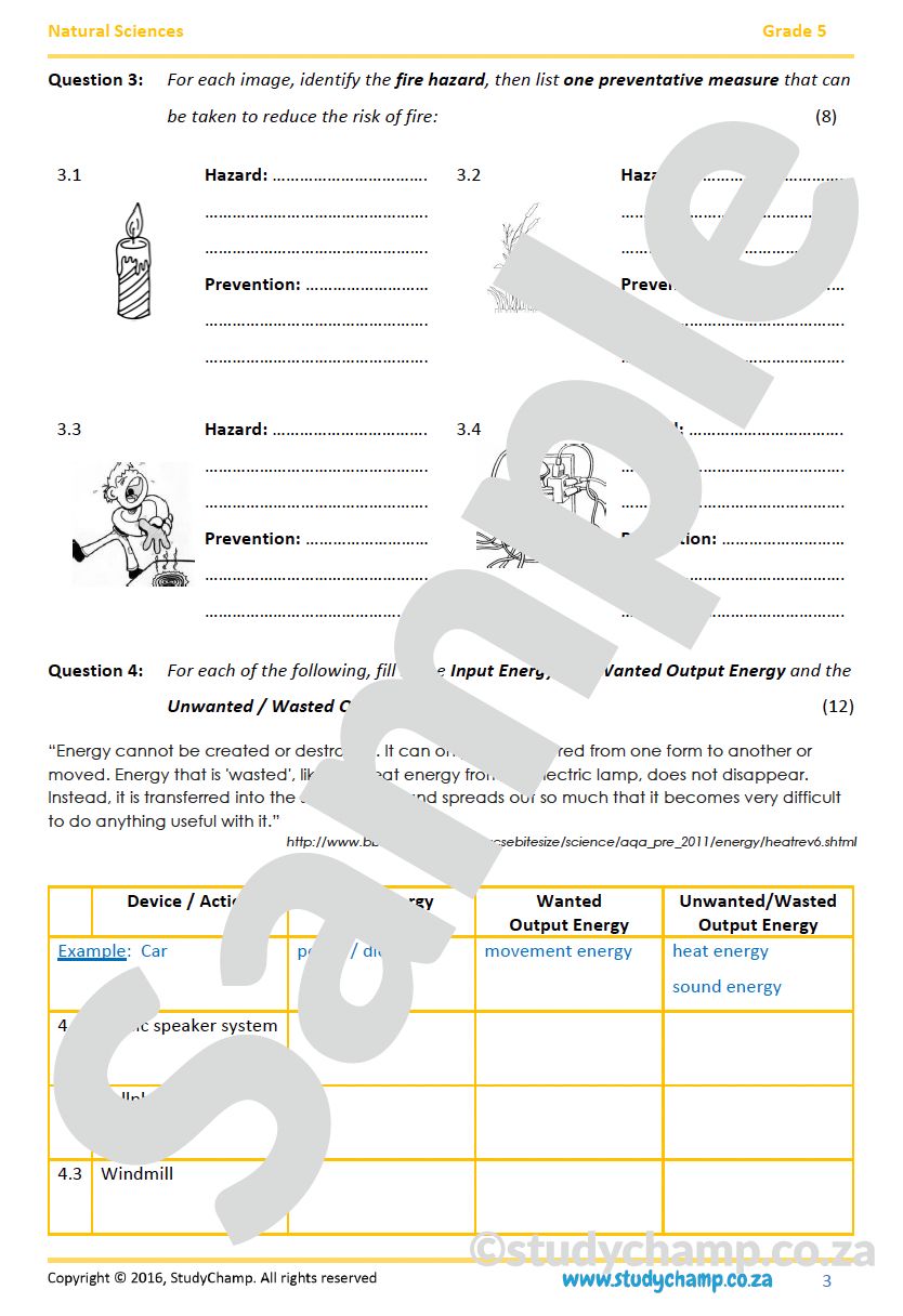 Grade 5 Natural Sciences Test: Energy, Fuels and Fire Safety