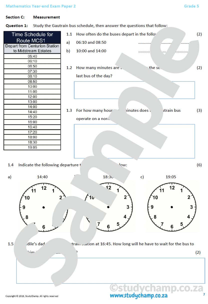 Grade 5 Mathematics Year-End Exam: Paper 2