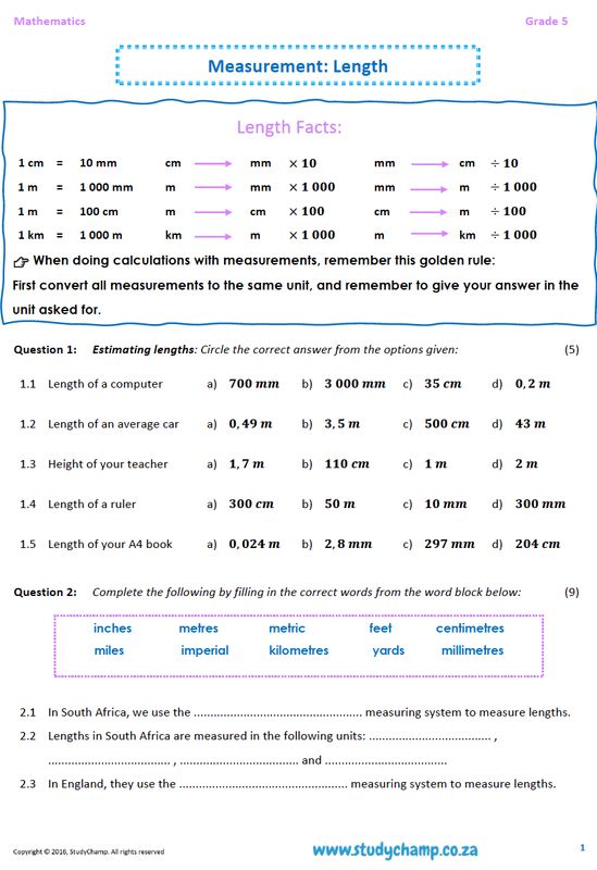 Grade 5 Mathematics Worksheet: Measurement - Length