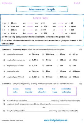 Grade 5 Mathematics Worksheet: Measurement - Length
