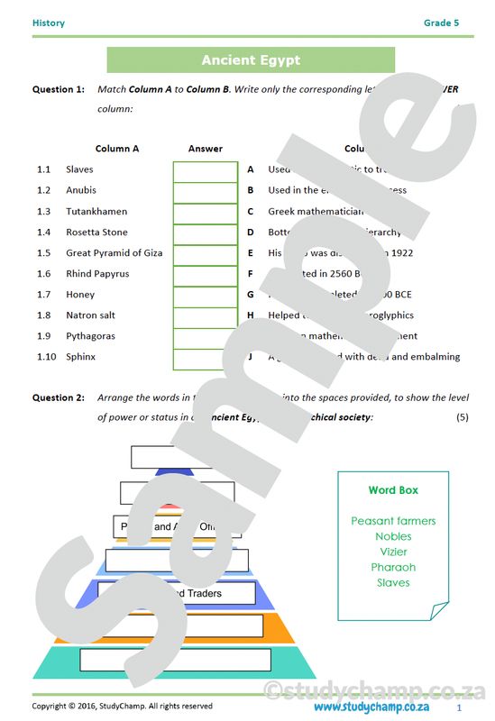 Grade 5 History Test: Ancient Egypt