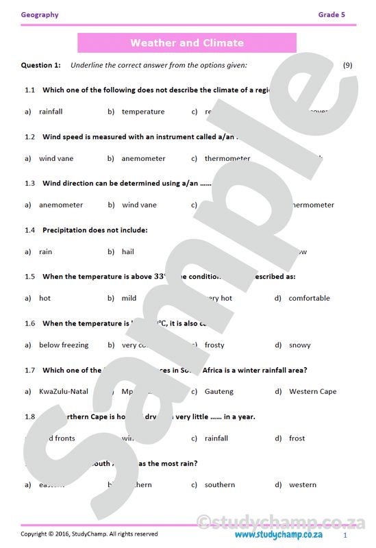 Grade 5 Geography Test: Weather and Climate