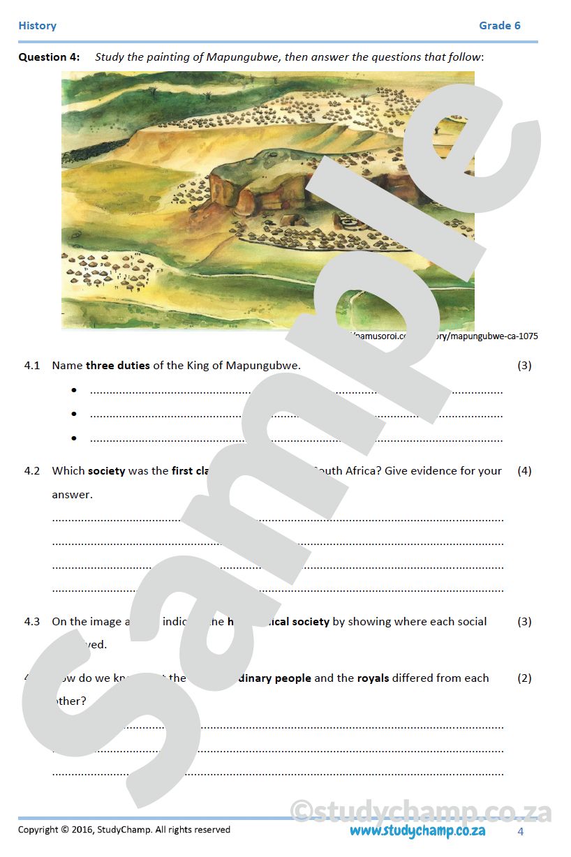 Grade 6 History Mid-year Exam Revision workbook