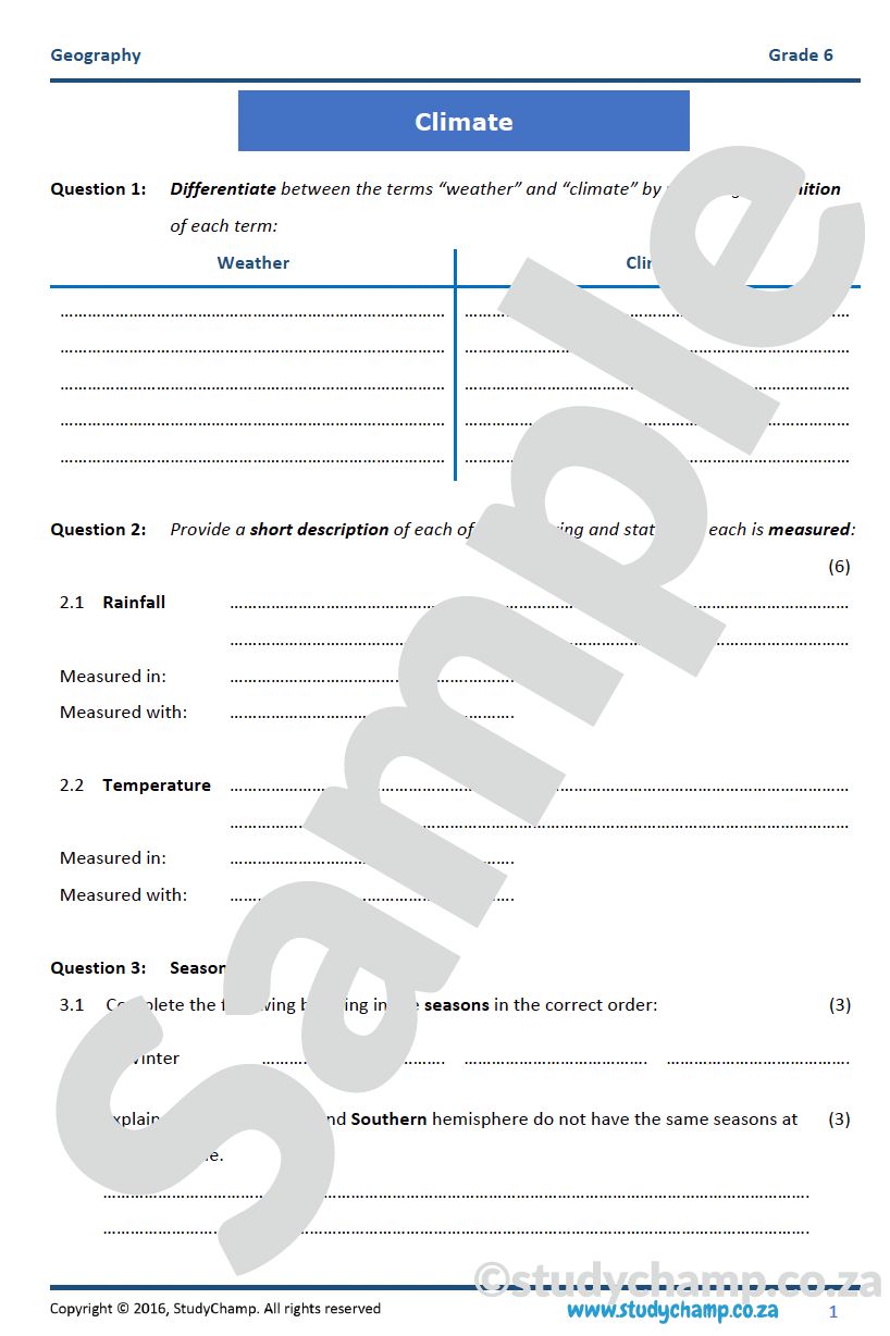 Grade 6 Geography Test: Climate around the World