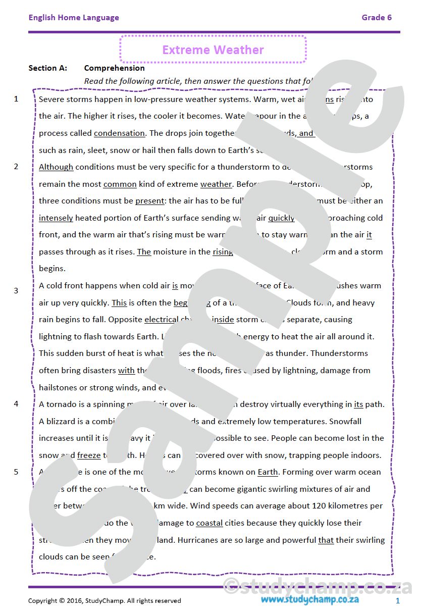 Grade 6 English Comprehension and Language: Extreme Weather