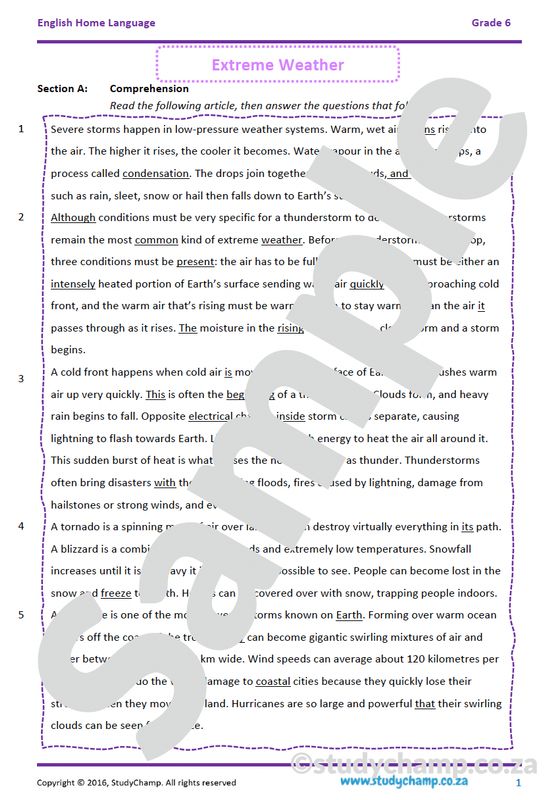 Grade 6 English Comprehension and Language: Extreme Weather