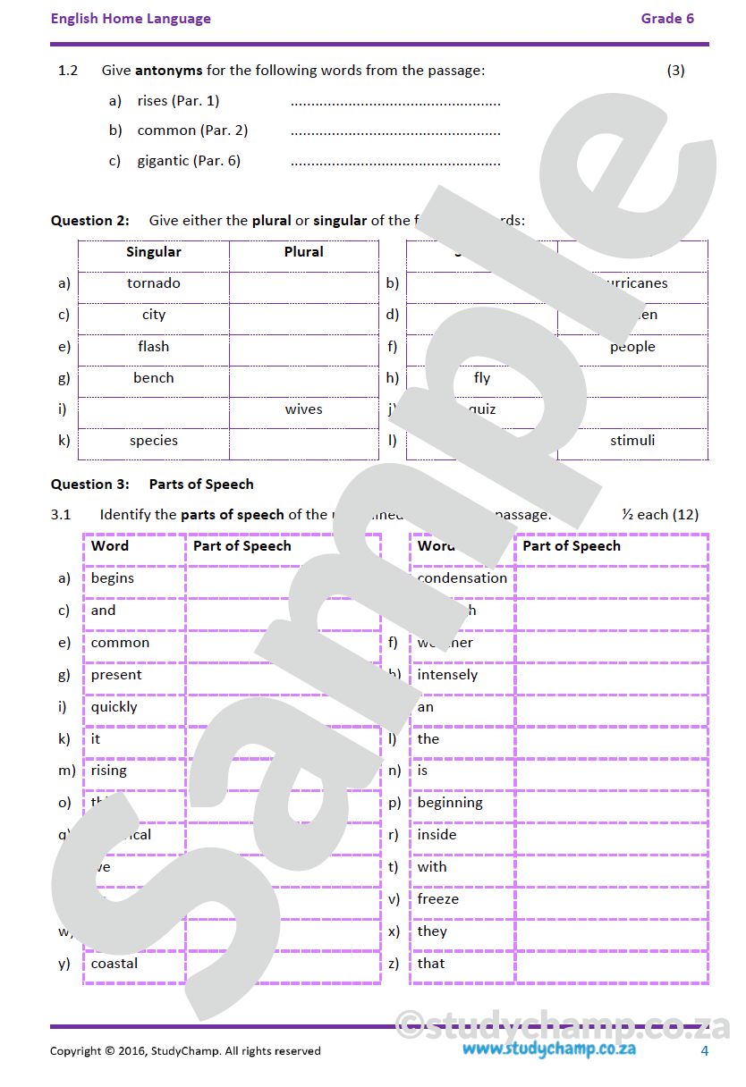 Grade 6 English Comprehension and Language: Extreme Weather