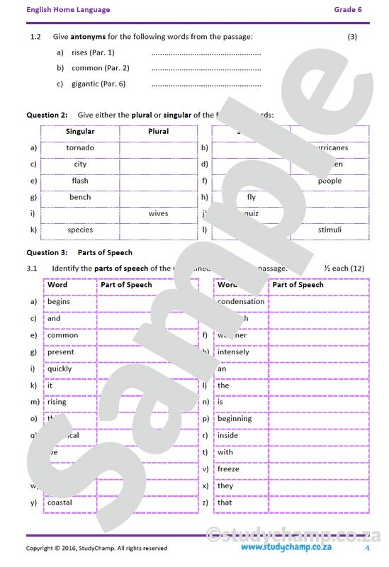 Grade 6 English Comprehension and Language: Extreme Weather