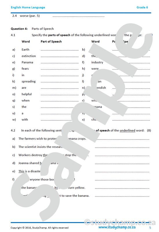Grade 6 English Comprehension and Language: Bananas