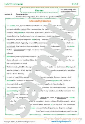Grade 6 English Comprehension: Drones