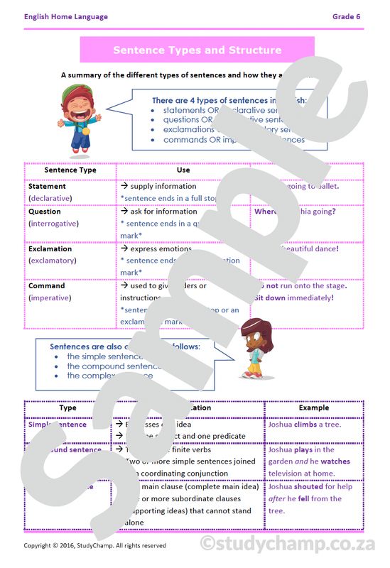 Grade 6 English Worksheet: Sentences - Types and Structure