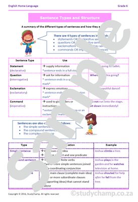 Grade 6 English Worksheet: Sentences - Types and Structure