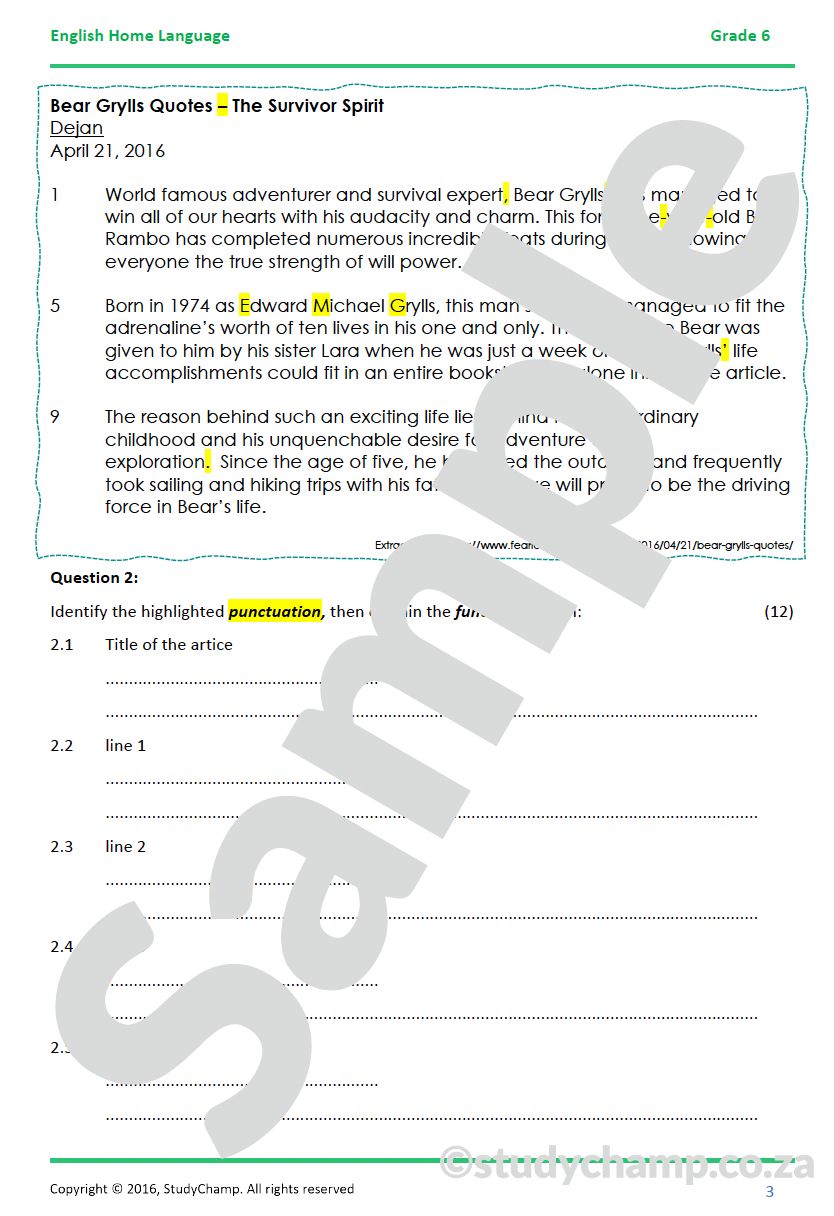 Grade 6 English Worksheet: Punctuation Application