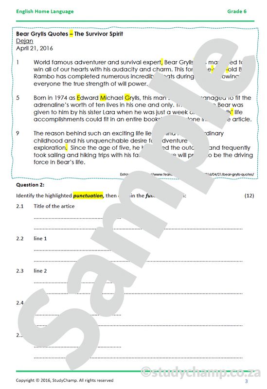Grade 6 English Worksheet: Punctuation Application