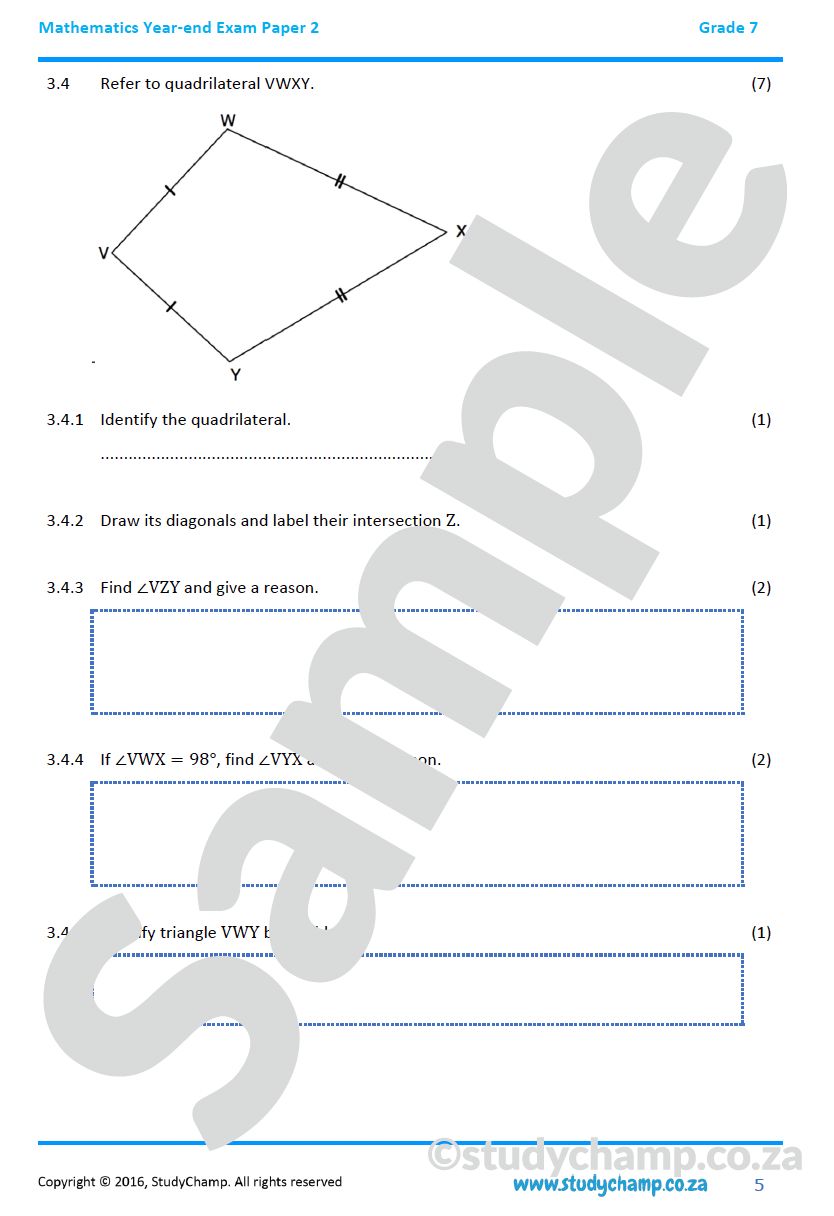 Grade 7 Mathematics Year-end Exam: Practice paper 2