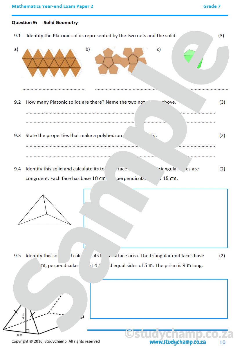 Grade 7 Mathematics Year-end Exam: Practice paper 2