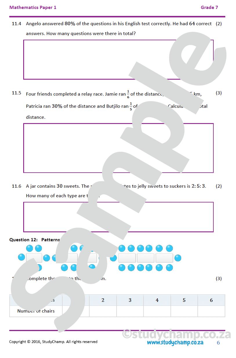 Grade 7 Mathematics Year-end Exam: Practice paper 1
