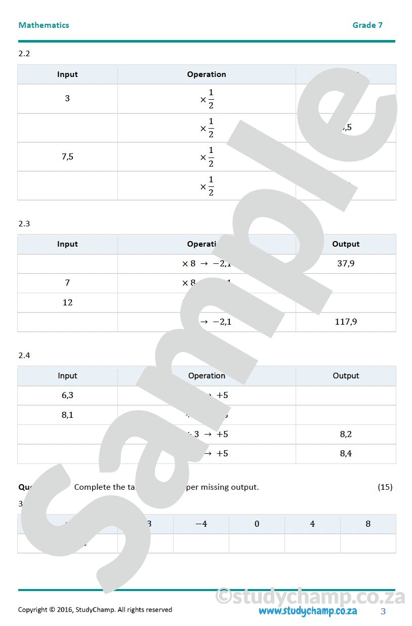 Grade 7 Mathematics Year-end Exam Revision: Patterns and Functions