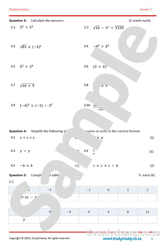 Grade 7 Mathematics Year-end Exam Revision:  Algebra, Integers and Exponents
