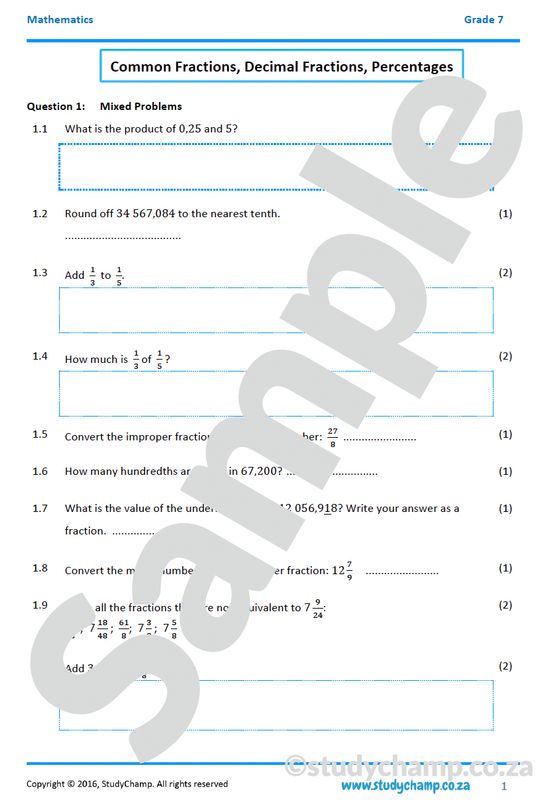 Grade 7 Mathematics Mid-year Exam Revision: Workbook 2