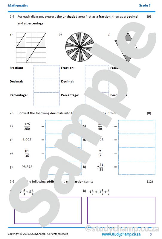 Grade 7 Mathematics Mid-year Exam Revision: Workbook 2