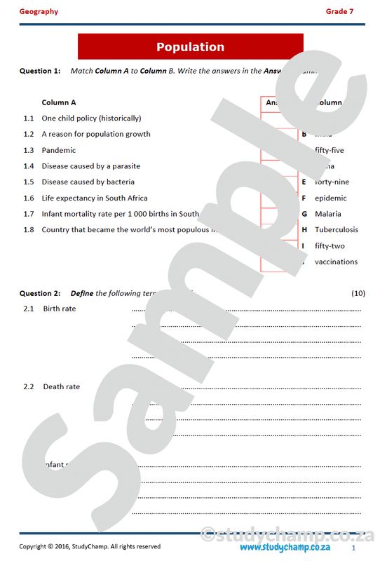 Grade 7 Geography Test: Population growth and change