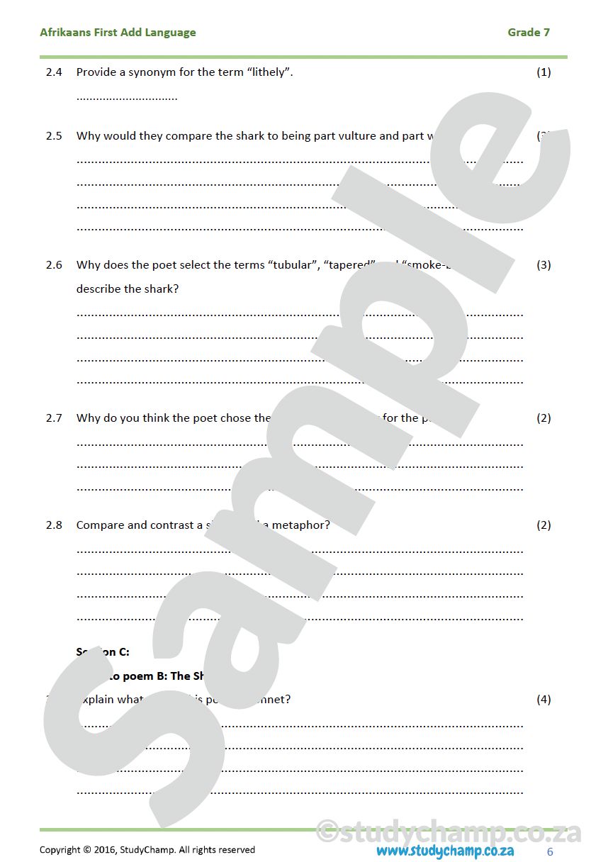 Grade 7 English Year-end Exam Revision: Poetry