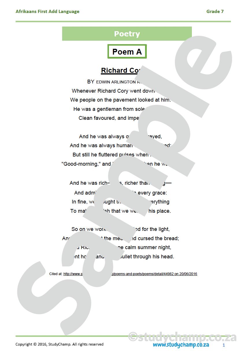 Grade 7 English Year-end Exam Revision: Poetry