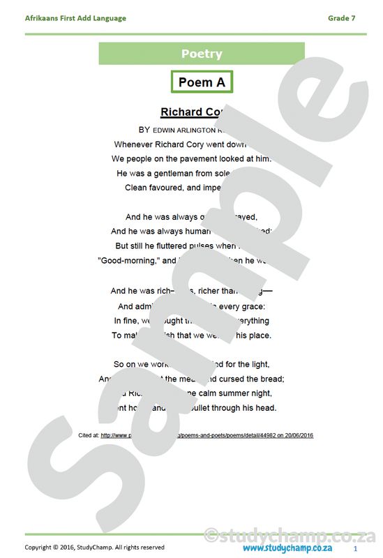 Grade 7 English Year-end Exam Revision: Poetry