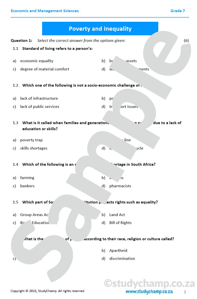 Grade 7 EMS Test: Poverty and Inequality