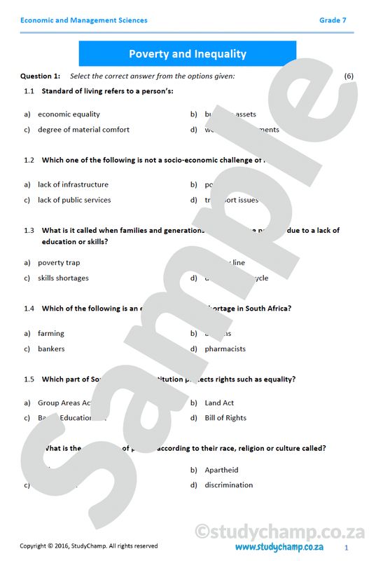 Grade 7 EMS Test: Poverty and Inequality