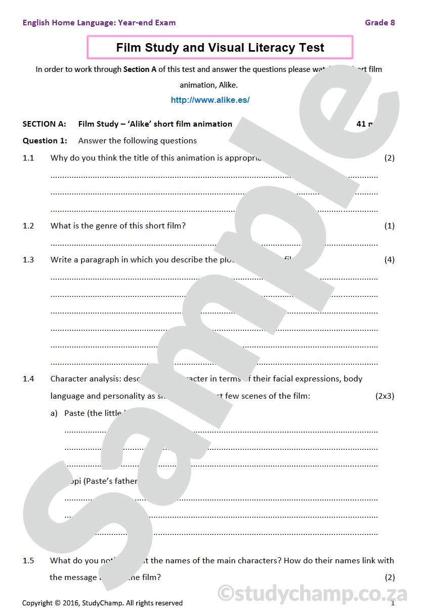 Grade 8 English Year-end Exam Revision: Visual Literacy and Film Study