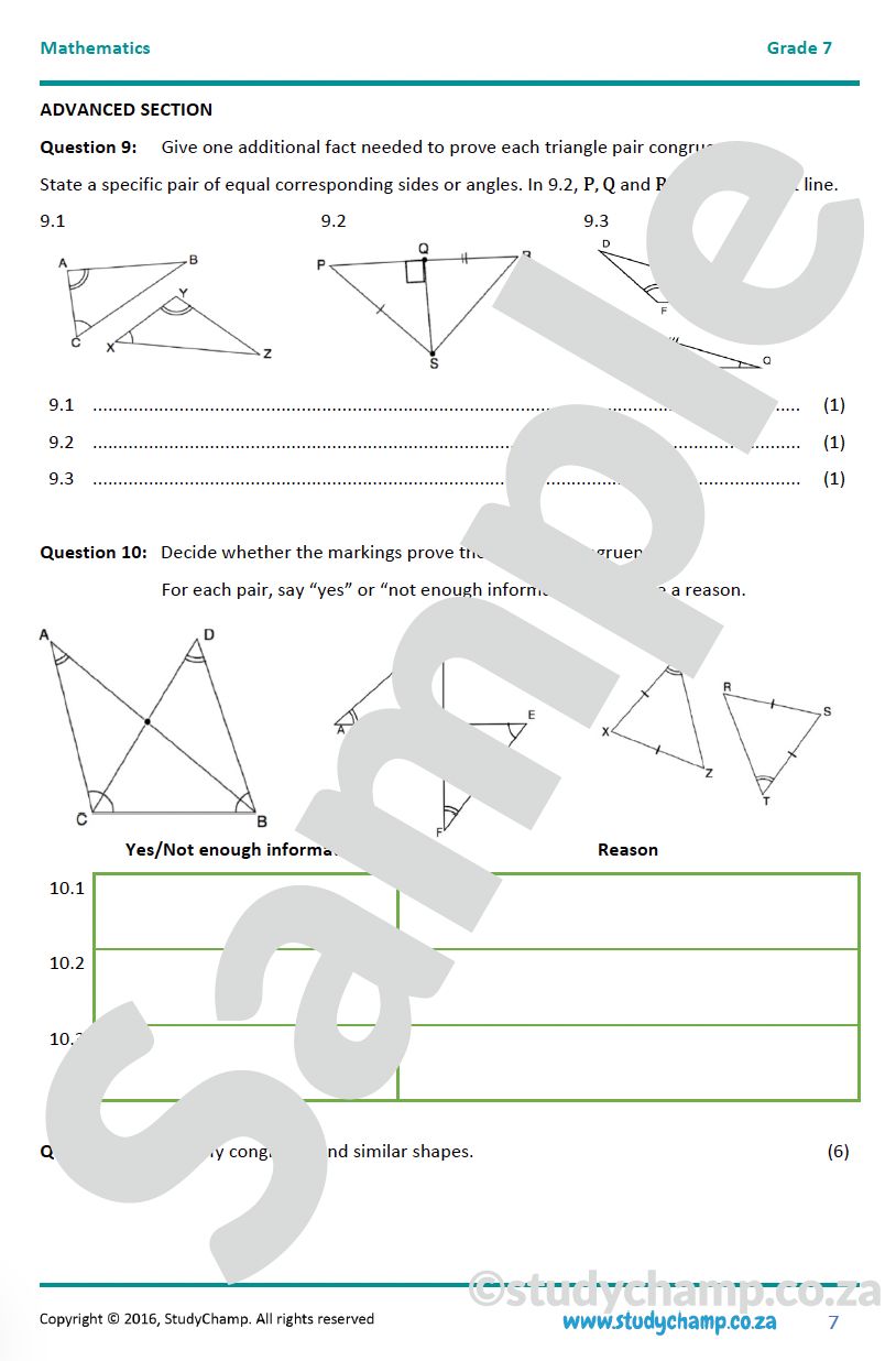 Grade 7 Mathematics Year-end Exam Revision: Workbook 5 - Geometry