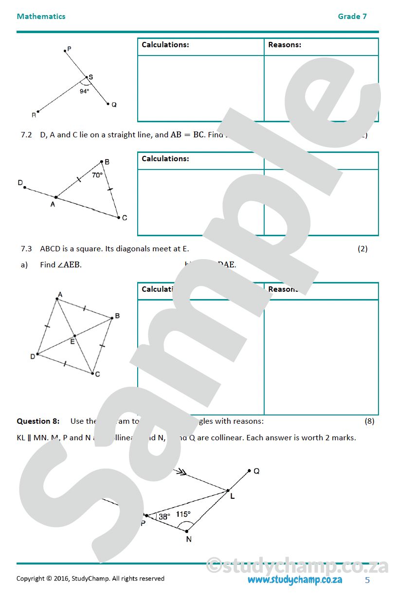 Grade 7 Mathematics Year-end Exam Revision: Workbook 5 - Geometry