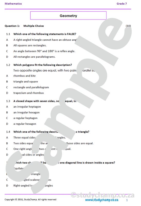 Grade 7 Mathematics Mid-year Exam Revision: Workbook 3