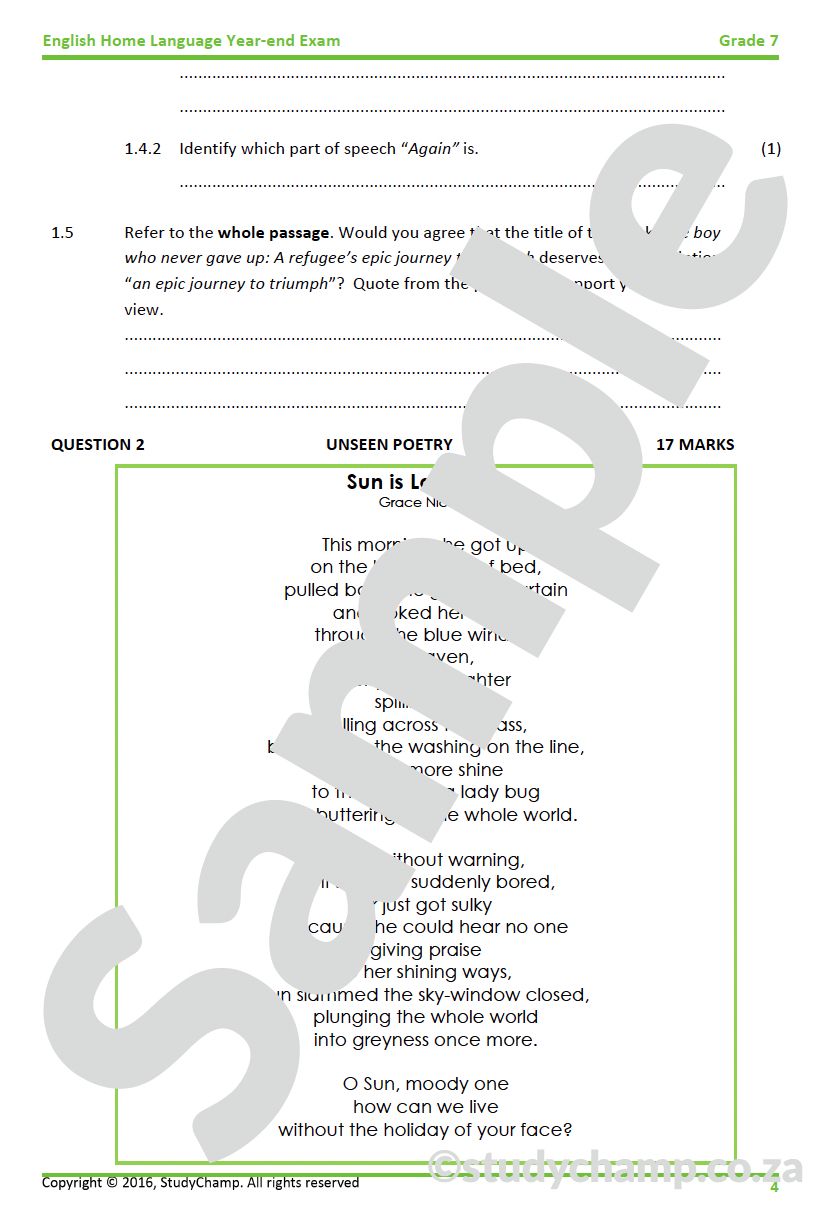 Grade 7 English Year-end Exam Revision:  Comprehension, Language and Visual Literacy