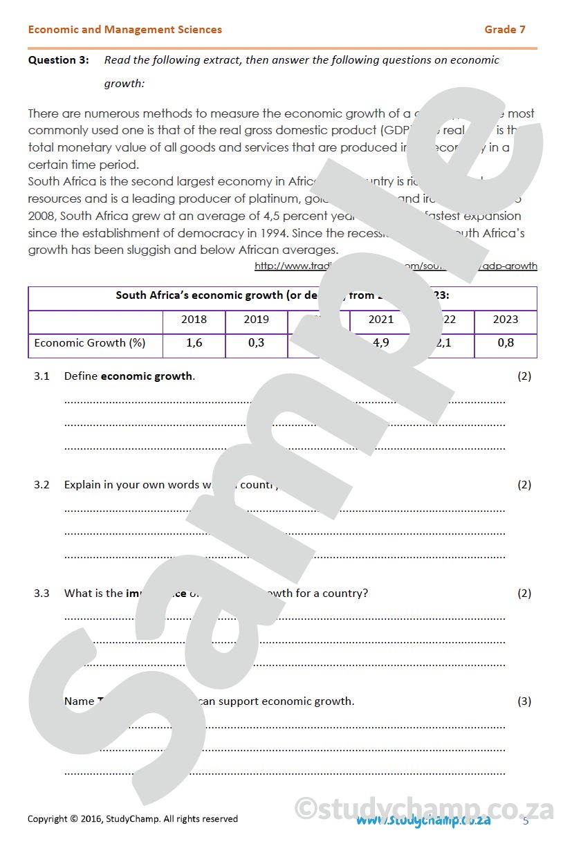Grade 7 EMS Test: Production and Economic growth