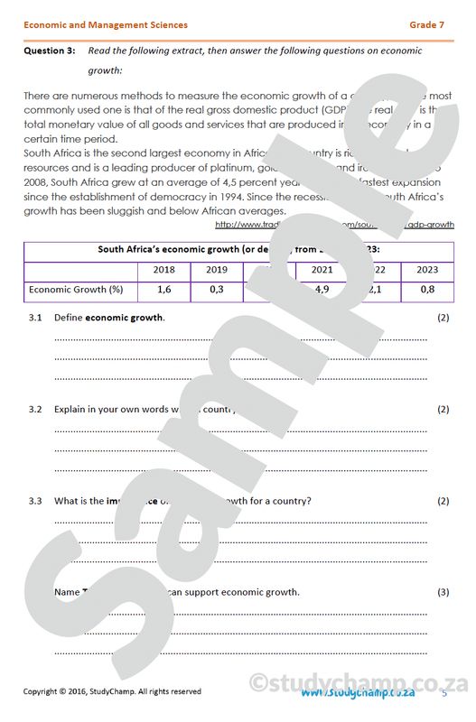 Grade 7 EMS Test: Production and Economic growth